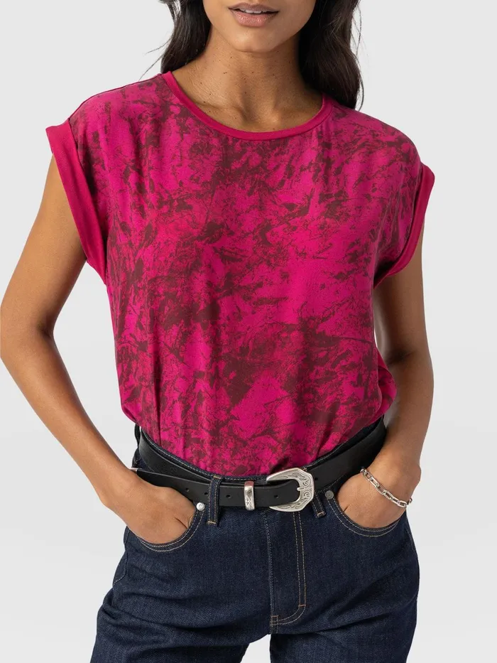 Turn Up Contrast Tee 8211 Pink Marble Pink Marble Women Saint And Sofia TShirts and Tanks