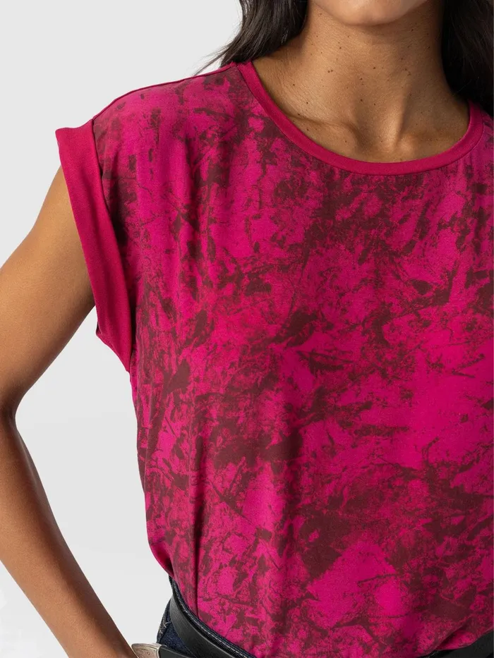 Turn Up Contrast Tee 8211 Pink Marble Pink Marble Women Saint And Sofia TShirts and Tanks