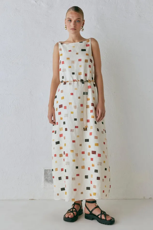 VRG GRL MidiMaxi Dresses Elma Linen Midi Dress Tile 8211 Women