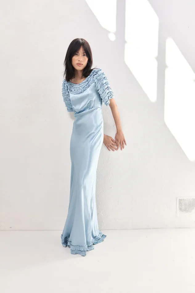 VRG GRL MidiMaxi Dresses Freja Satin Maxi Dress Sky 8211 Women VRG GRL MidiMaxi Dresses Freja Satin Maxi Dress Sky 8211 Women