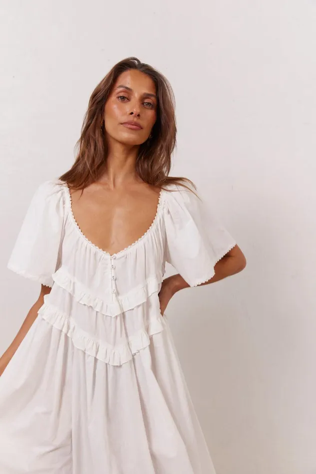 VRG GRL MidiMaxi Dresses La Prairie Smock Midi Dress White 8211 Women VRG GRL MidiMaxi Dresses La Prairie Smock Midi Dress White 8211 Women