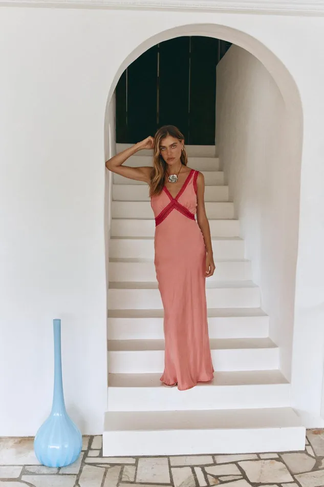 VRG GRL MidiMaxi Dresses Meet Me On The Dance Floor Bias Cut Maxi Dress Coral 8211 Women