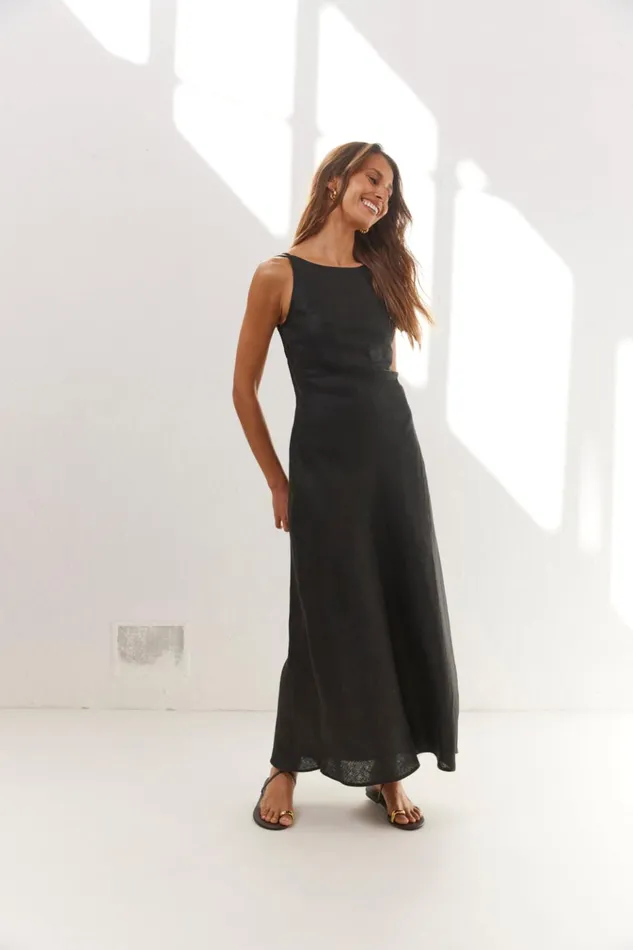 VRG GRL MidiMaxi Dresses Opal Linen Maxi Dress Black 8211 Women VRG GRL MidiMaxi Dresses Opal Linen Maxi Dress Black 8211 Women