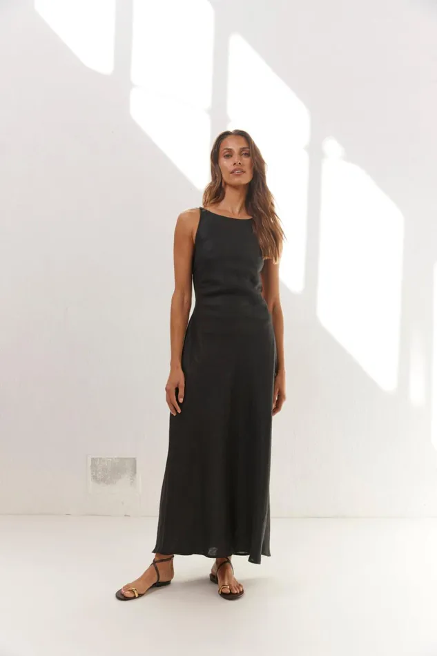 VRG GRL MidiMaxi Dresses Opal Linen Maxi Dress Black 8211 Women VRG GRL MidiMaxi Dresses Opal Linen Maxi Dress Black 8211 Women