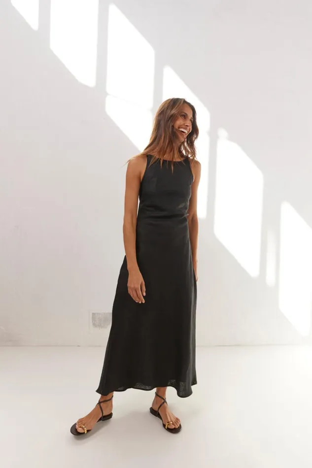VRG GRL MidiMaxi Dresses Opal Linen Maxi Dress Black 8211 Women VRG GRL MidiMaxi Dresses Opal Linen Maxi Dress Black 8211 Women