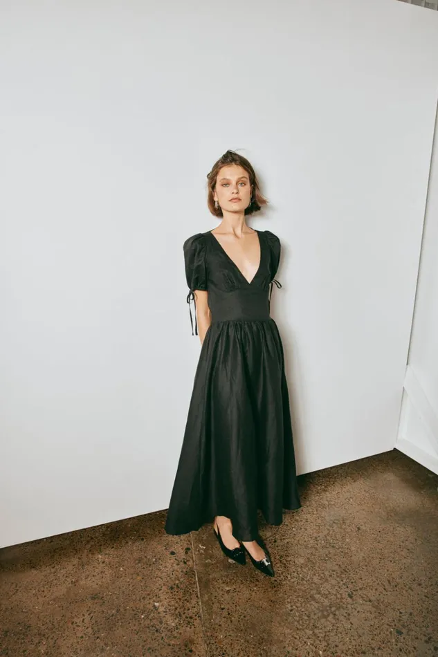 VRG GRL MidiMaxi Dresses Paradiso Linen Midi Dress Black 8211 Women VRG GRL MidiMaxi Dresses Paradiso Linen Midi Dress Black 8211 Women