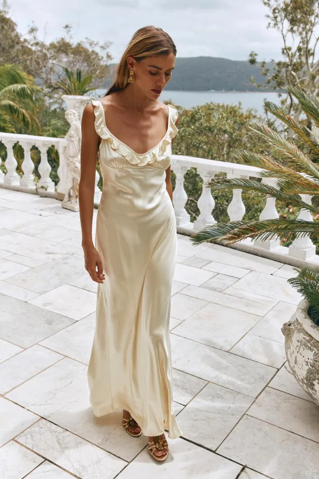 VRG GRL MidiMaxi Dresses Rosalia Satin Bias Cut Maxi Dress Butter 8211 Women