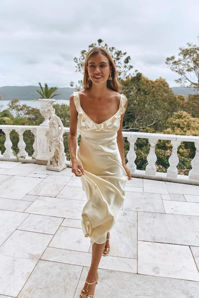 VRG GRL MidiMaxi Dresses Rosalia Satin Bias Cut Maxi Dress Butter 8211 Women VRG GRL MidiMaxi Dresses Rosalia Satin Bias Cut Maxi Dress Butter 8211 Women