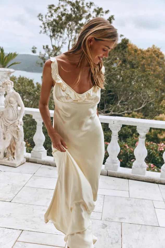 VRG GRL MidiMaxi Dresses Rosalia Satin Bias Cut Maxi Dress Butter 8211 Women VRG GRL MidiMaxi Dresses Rosalia Satin Bias Cut Maxi Dress Butter 8211 Women
