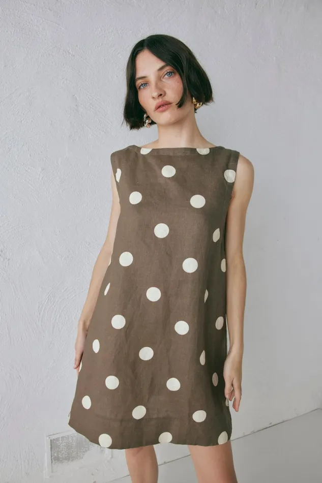 VRG GRL Mini Dresses Aftersun Linen Mini Dress Spot 8211 Women