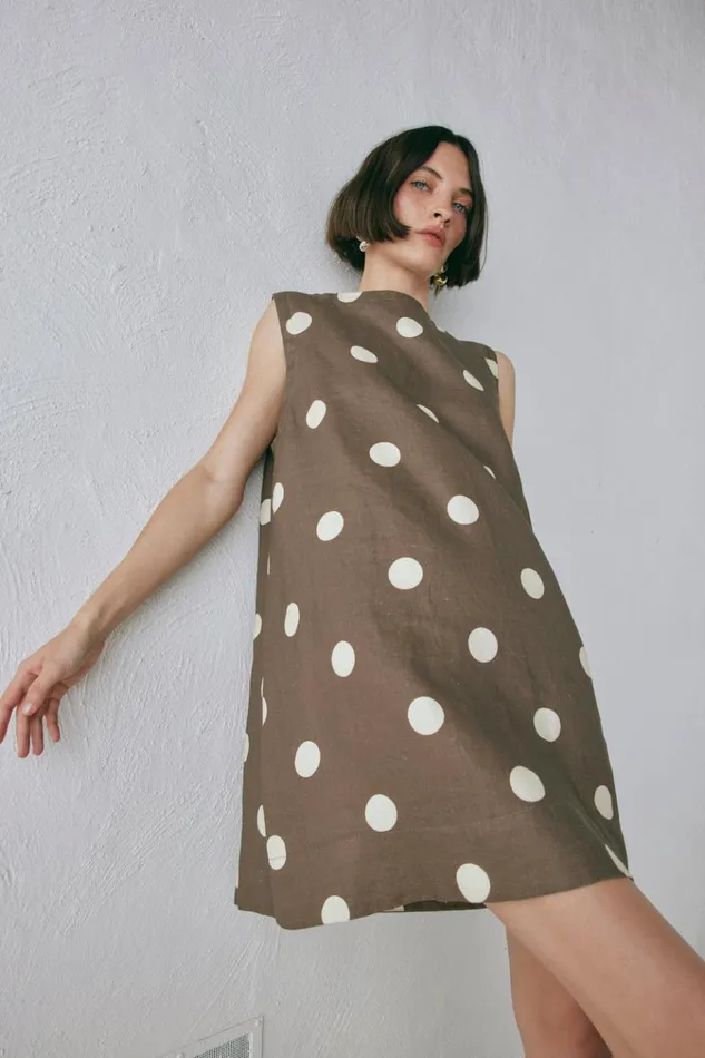 VRG GRL Mini Dresses Aftersun Linen Mini Dress Spot 8211 Women