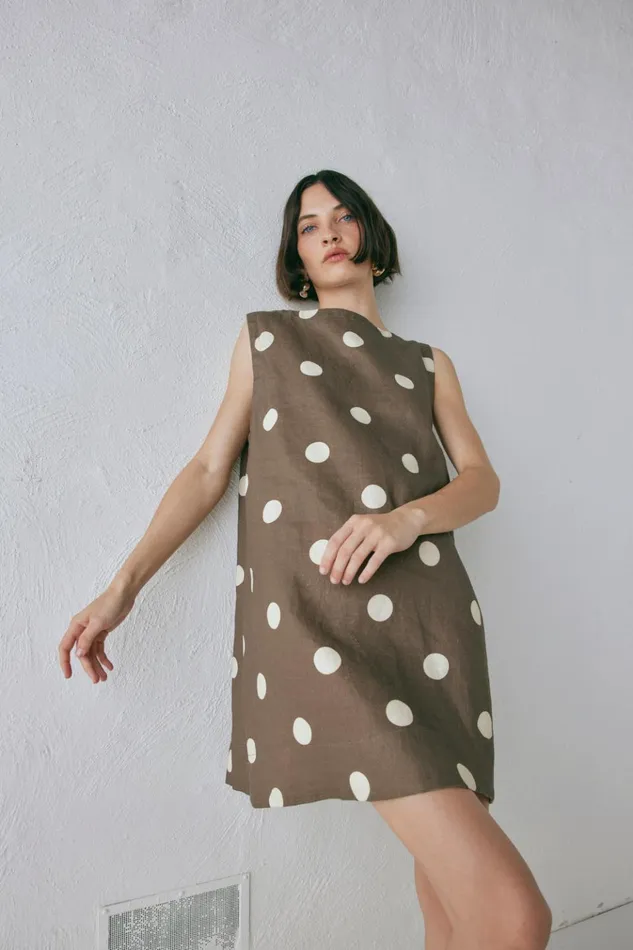 VRG GRL Mini Dresses Aftersun Linen Mini Dress Spot 8211 Women