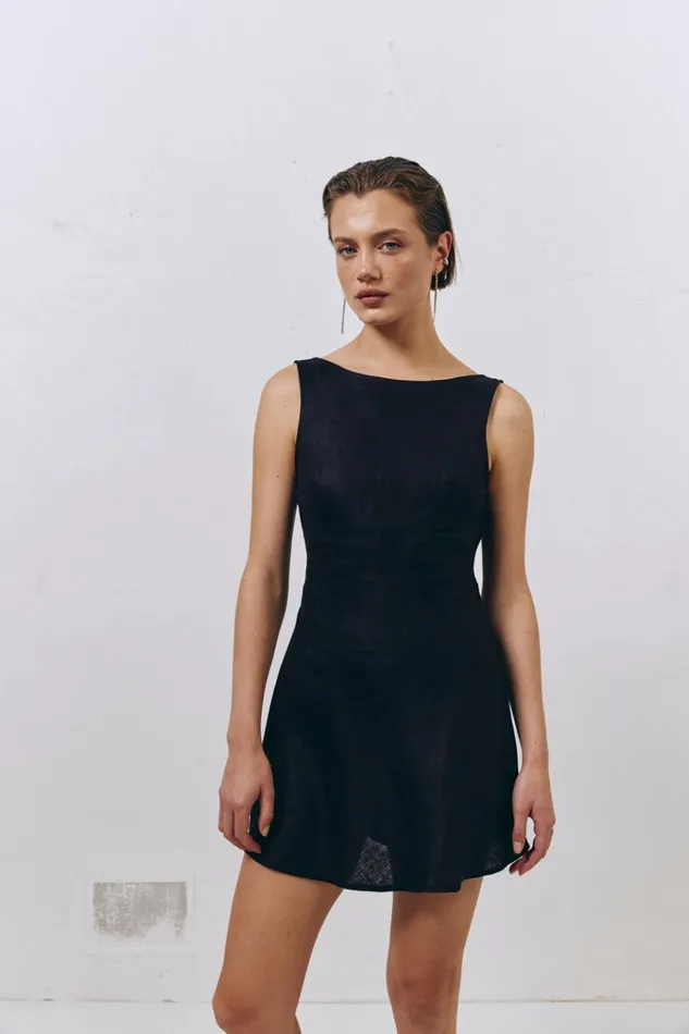 VRG GRL Mini Dresses Art Of Bloom Linen Bias Cut Mini Dress Black 8211 Women VRG GRL Mini Dresses Art Of Bloom Linen Bias Cut Mini Dress Black 8211 Women
