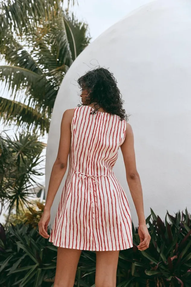 VRG GRL Mini Dresses Chloe Linen Mini Dress Stripe 8211 Women VRG GRL Mini Dresses Chloe Linen Mini Dress Stripe 8211 Women