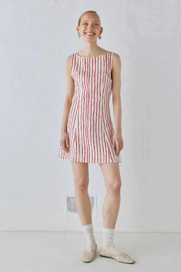 VRG GRL Mini Dresses Chloe Linen Mini Dress Stripe 8211 Women VRG GRL Mini Dresses Chloe Linen Mini Dress Stripe 8211 Women