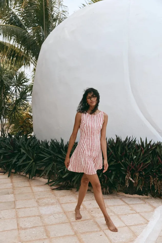 VRG GRL Mini Dresses Chloe Linen Mini Dress Stripe 8211 Women VRG GRL Mini Dresses Chloe Linen Mini Dress Stripe 8211 Women