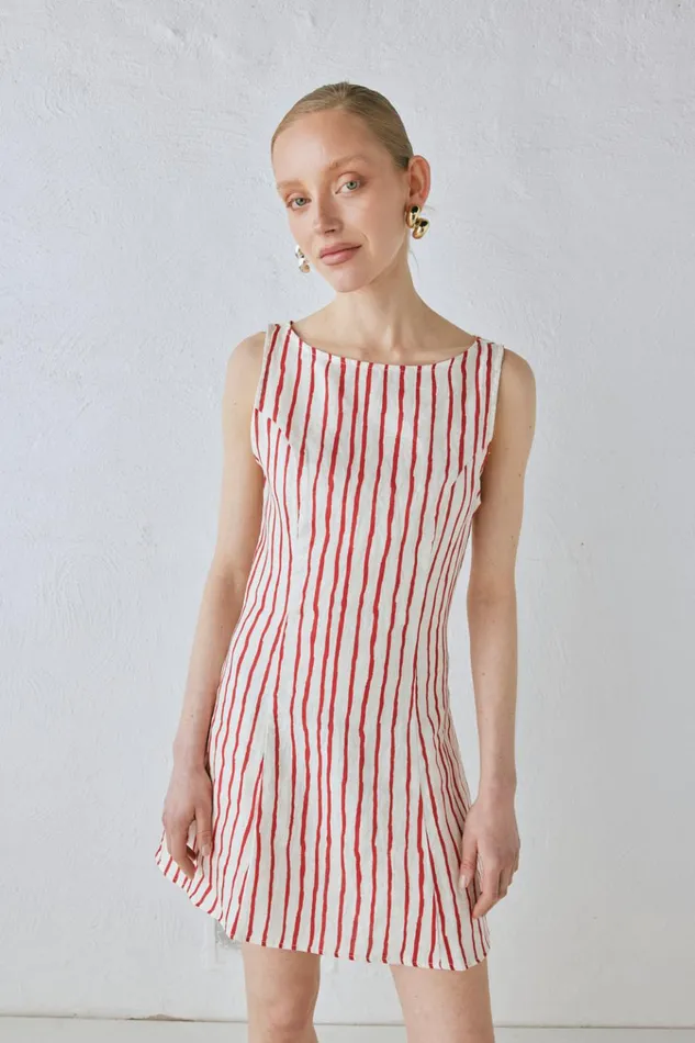 VRG GRL Mini Dresses Chloe Linen Mini Dress Stripe 8211 Women VRG GRL Mini Dresses Chloe Linen Mini Dress Stripe 8211 Women
