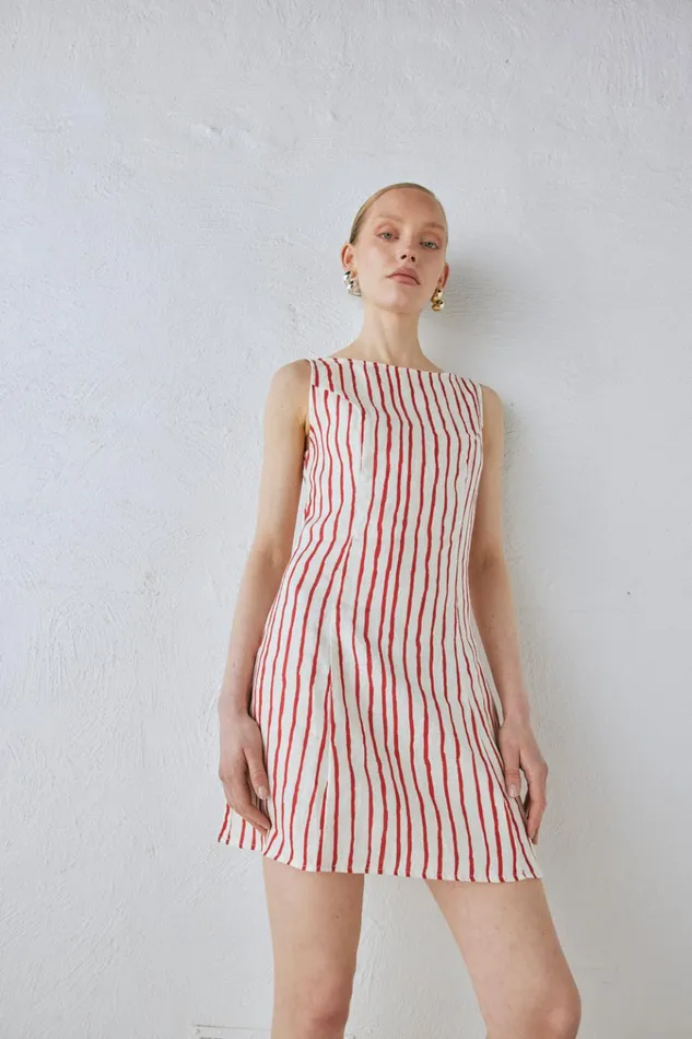 VRG GRL Mini Dresses Chloe Linen Mini Dress Stripe 8211 Women VRG GRL Mini Dresses Chloe Linen Mini Dress Stripe 8211 Women