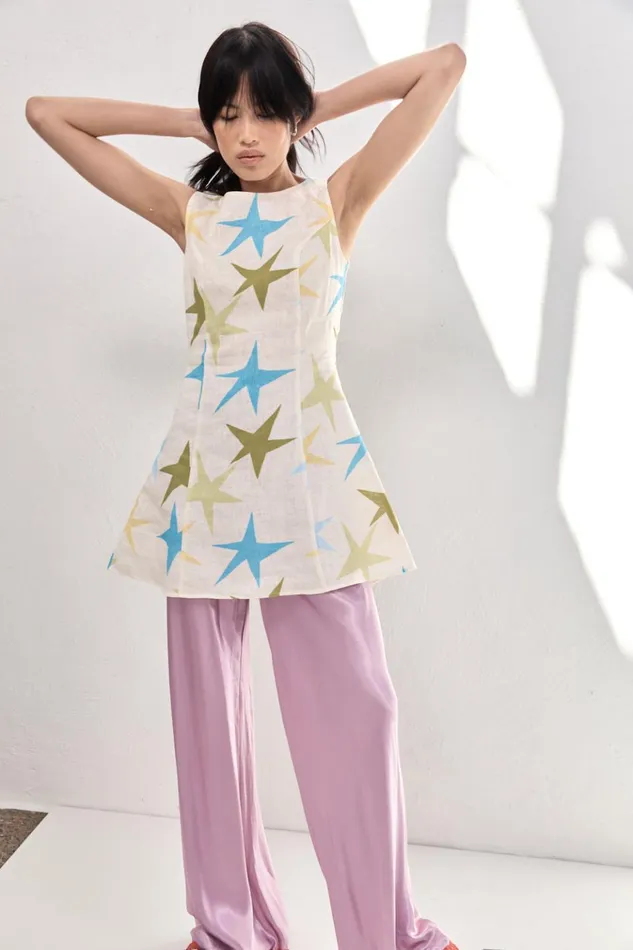 VRG GRL Mini Dresses Esther Linen Mini Dress Star 8211 Women VRG GRL Mini Dresses Esther Linen Mini Dress Star 8211 Women