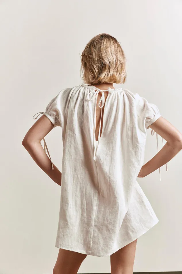 VRG GRL Mini Dresses Evelyn Linen Mini Dress White 8211 Women VRG GRL Mini Dresses Evelyn Linen Mini Dress White 8211 Women