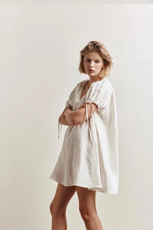 VRG GRL Mini Dresses Evelyn Linen Mini Dress White 8211 Women VRG GRL Mini Dresses Evelyn Linen Mini Dress White 8211 Women