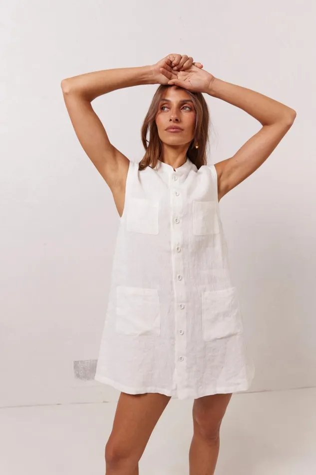 VRG GRL Mini Dresses Jean Linen Mini Dress White 8211 Women