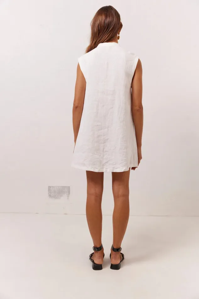 VRG GRL Mini Dresses Jean Linen Mini Dress White 8211 Women VRG GRL Mini Dresses Jean Linen Mini Dress White 8211 Women