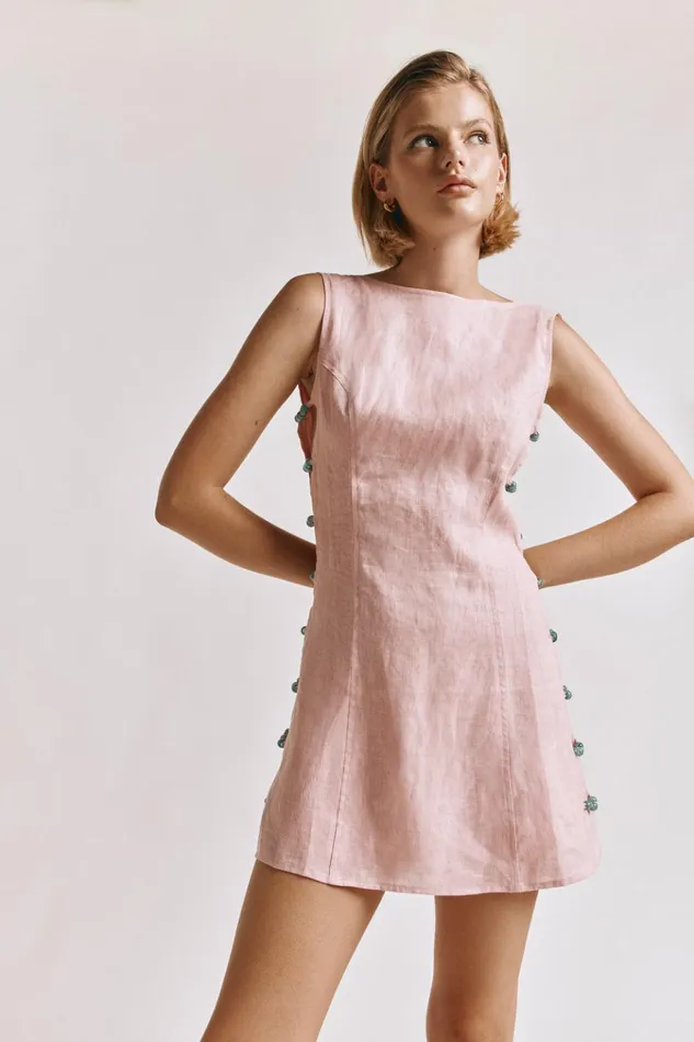 VRG GRL Mini Dresses Tia Linen Mini Dress Blush 8211 Women VRG GRL Mini Dresses Tia Linen Mini Dress Blush 8211 Women