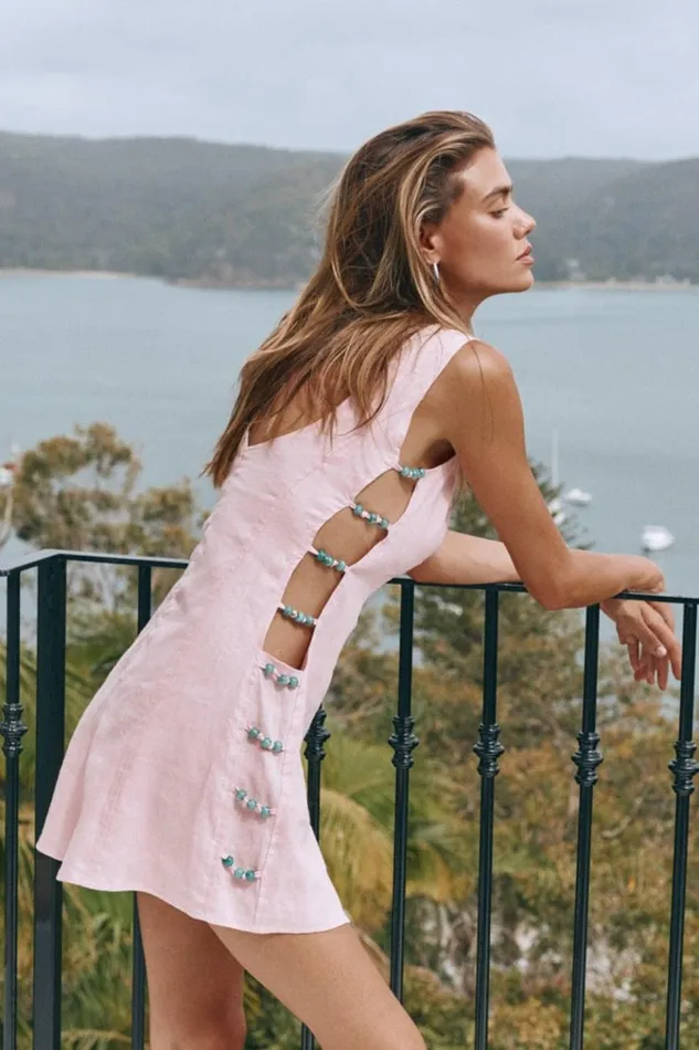 VRG GRL Mini Dresses Tia Linen Mini Dress Blush 8211 Women VRG GRL Mini Dresses Tia Linen Mini Dress Blush 8211 Women