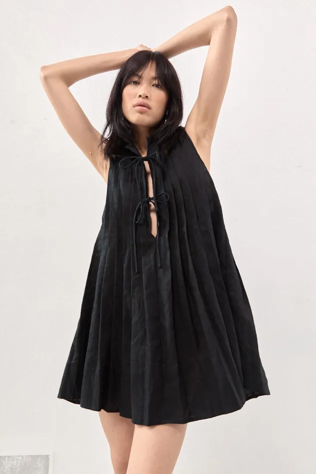 VRG GRL Mini Dresses Valeria Linen Mini Dress Black 8211 Women