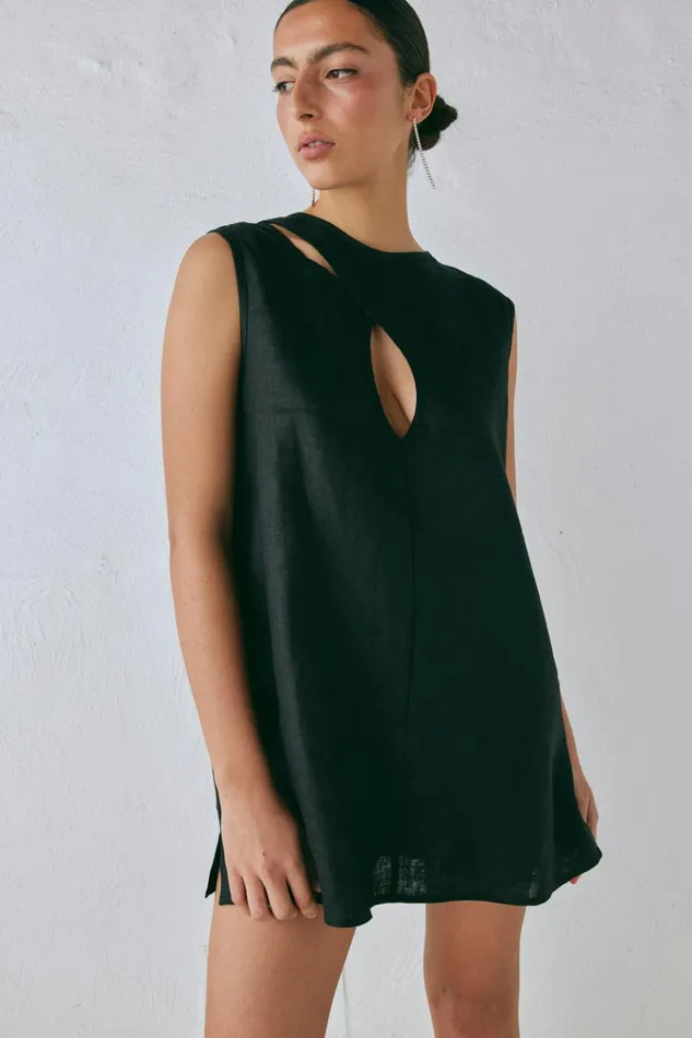 VRG GRL Mini Dresses Yuri Linen Mini Dress Black 8211 Women