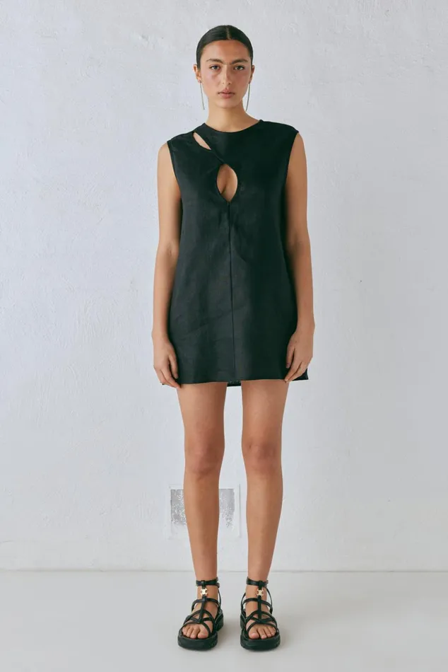 VRG GRL Mini Dresses Yuri Linen Mini Dress Black 8211 Women VRG GRL Mini Dresses Yuri Linen Mini Dress Black 8211 Women