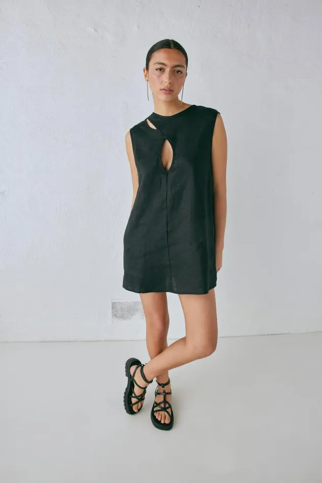 VRG GRL Mini Dresses Yuri Linen Mini Dress Black 8211 Women VRG GRL Mini Dresses Yuri Linen Mini Dress Black 8211 Women
