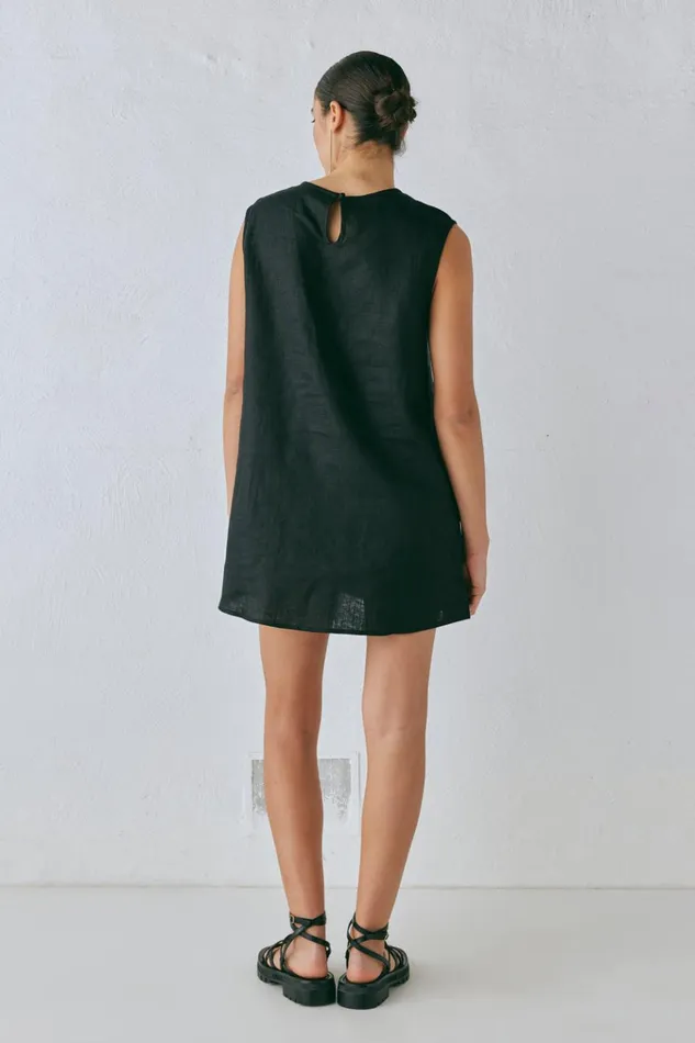 VRG GRL Mini Dresses Yuri Linen Mini Dress Black 8211 Women VRG GRL Mini Dresses Yuri Linen Mini Dress Black 8211 Women