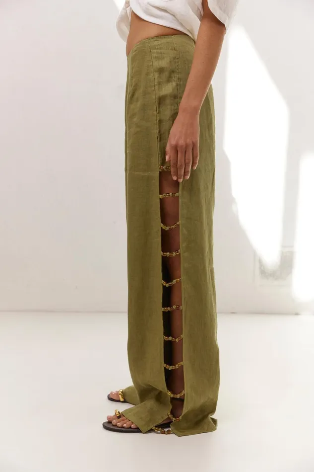 VRG GRL Pants Tia Linen Pants Olive 8211 Women VRG GRL Pants Tia Linen Pants Olive 8211 Women