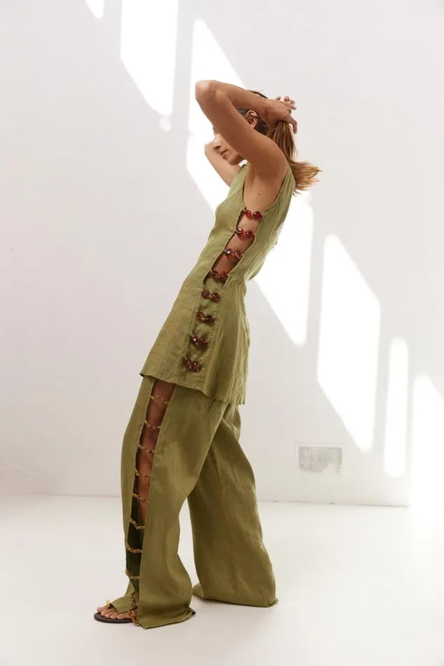 VRG GRL Pants Tia Linen Pants Olive 8211 Women VRG GRL Pants Tia Linen Pants Olive 8211 Women