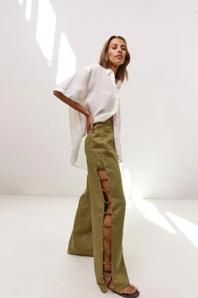VRG GRL Pants Tia Linen Pants Olive 8211 Women VRG GRL Pants Tia Linen Pants Olive 8211 Women