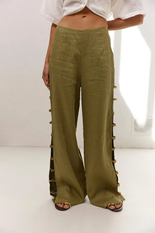 VRG GRL Pants Tia Linen Pants Olive 8211 Women VRG GRL Pants Tia Linen Pants Olive 8211 Women