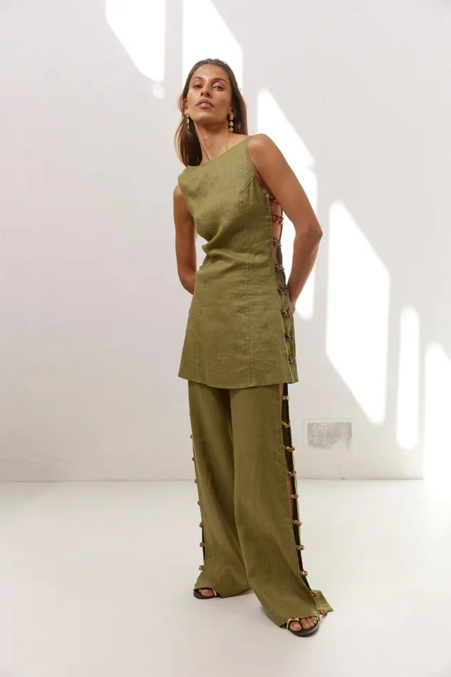 VRG GRL Pants Tia Linen Pants Olive 8211 Women VRG GRL Pants Tia Linen Pants Olive 8211 Women