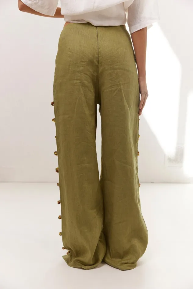 VRG GRL Pants Tia Linen Pants Olive 8211 Women VRG GRL Pants Tia Linen Pants Olive 8211 Women