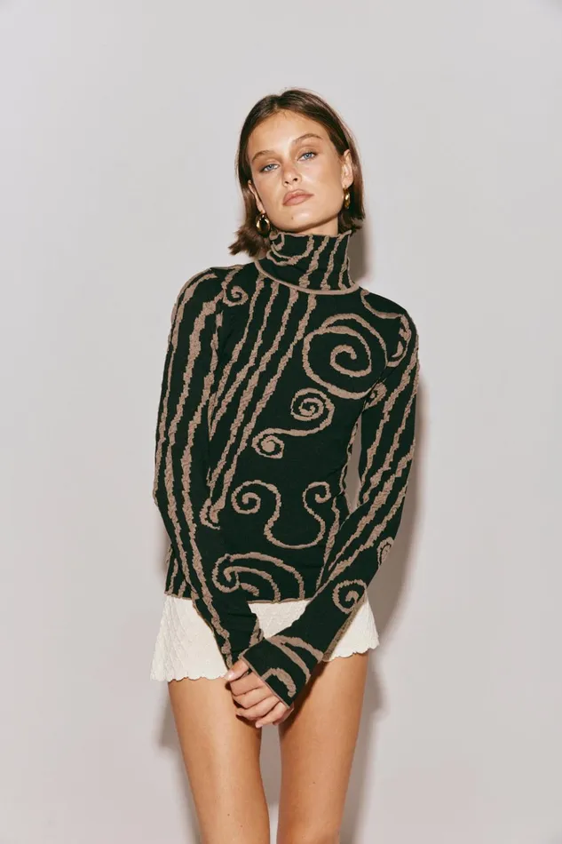 VRG GRL Sets Ivy Muse Knit Skivvy Black Swirl 8211 Women