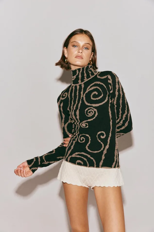 VRG GRL Sets Ivy Muse Knit Skivvy Black Swirl 8211 Women