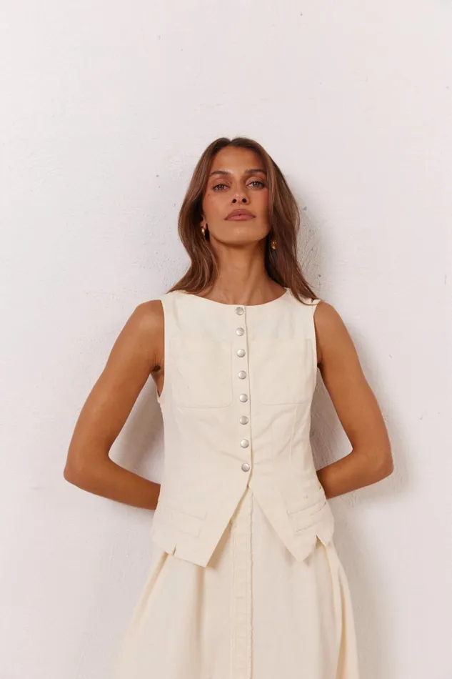 VRG GRL Sets Suki Denim Vest Cream 8211 Women