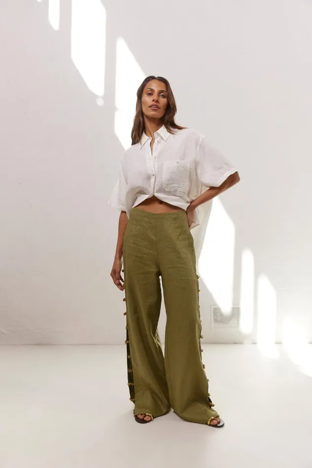 VRG GRL Sets Tia Linen Pants Olive 8211 Women