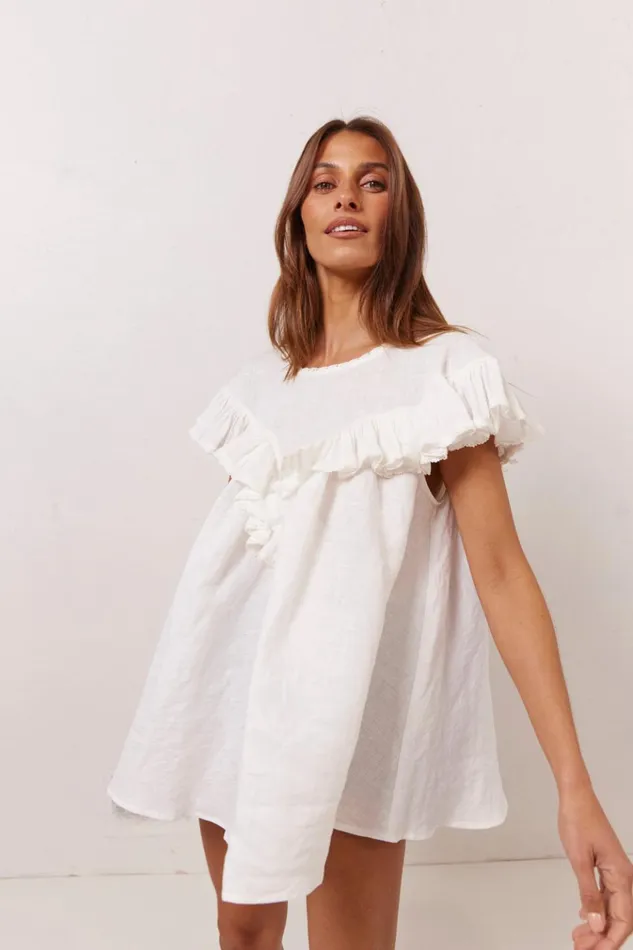 VRG GRL Short Sleeve Viola Linen Tunic White 8211 Women