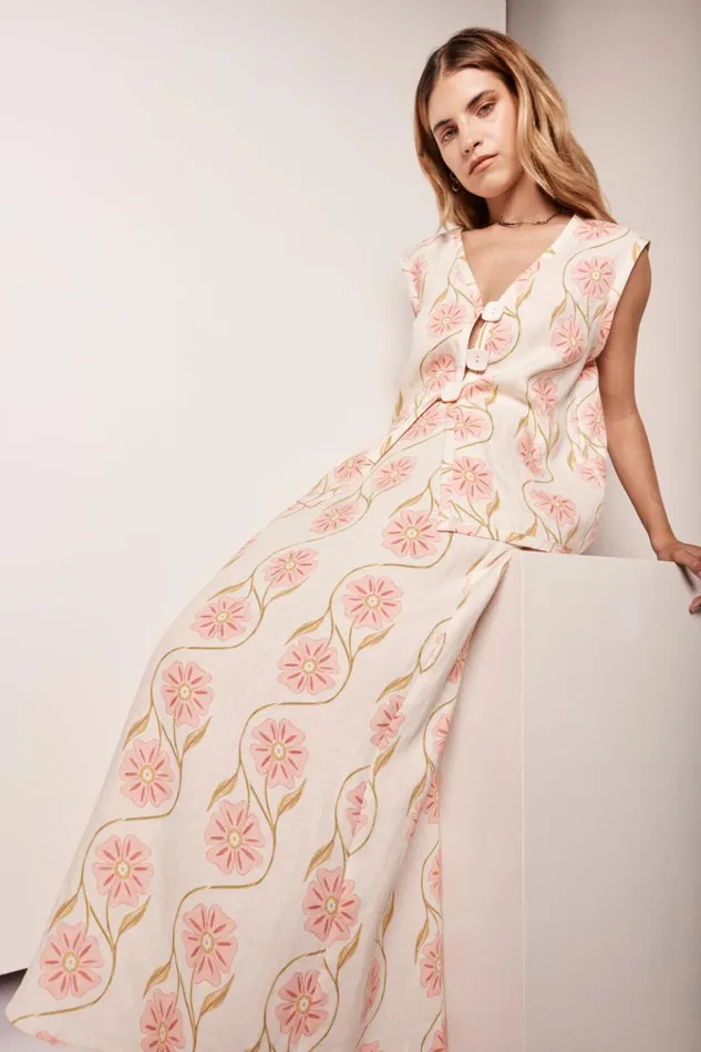 VRG GRL Skirts Ari Linen Maxi Skirt Bloom 8211 Women
