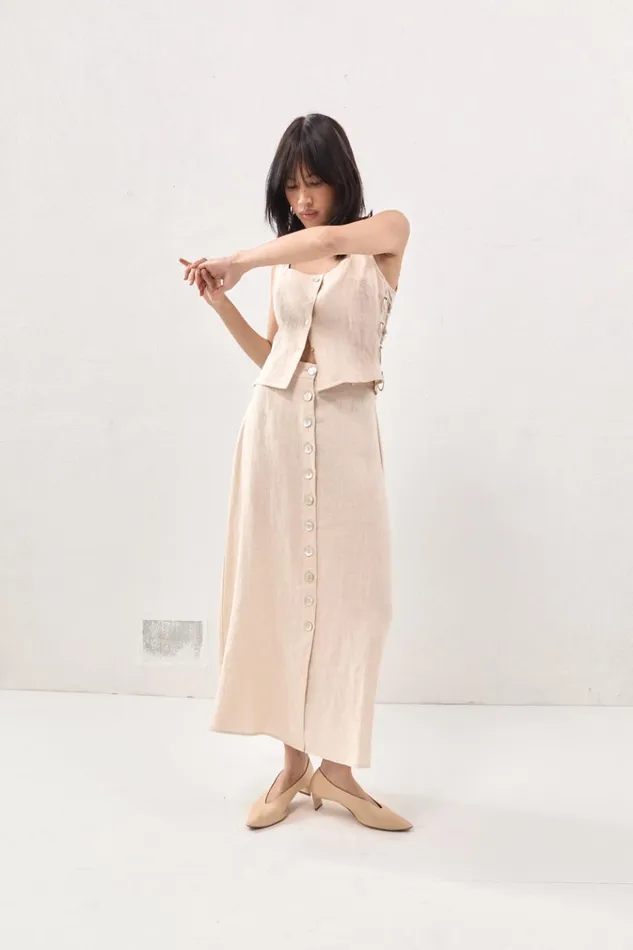 VRG GRL Skirts Thames Linen Midi Skirt Natural 8211 Women