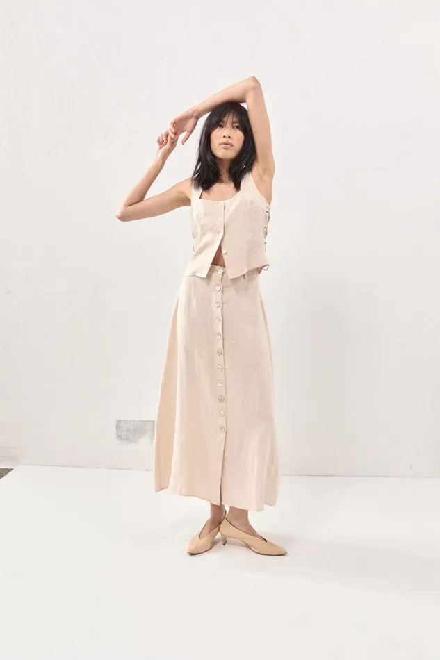 VRG GRL Skirts Thames Linen Midi Skirt Natural 8211 Women VRG GRL Skirts Thames Linen Midi Skirt Natural 8211 Women