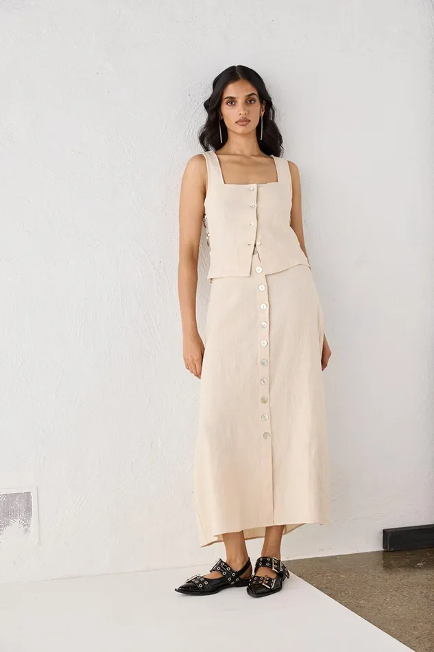 VRG GRL Skirts Thames Linen Midi Skirt Natural 8211 Women VRG GRL Skirts Thames Linen Midi Skirt Natural 8211 Women