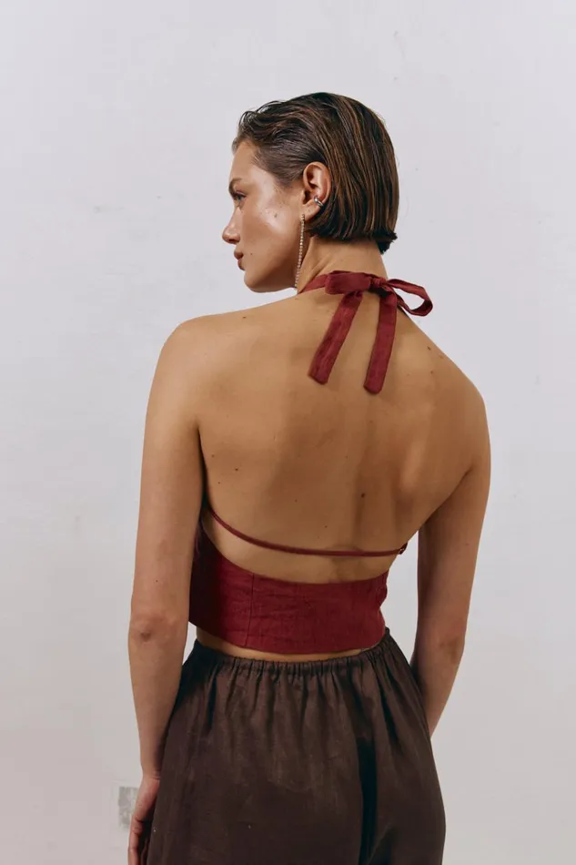 VRG GRL Sleeveless Los Cabos Linen Vest Wine 8211 Women